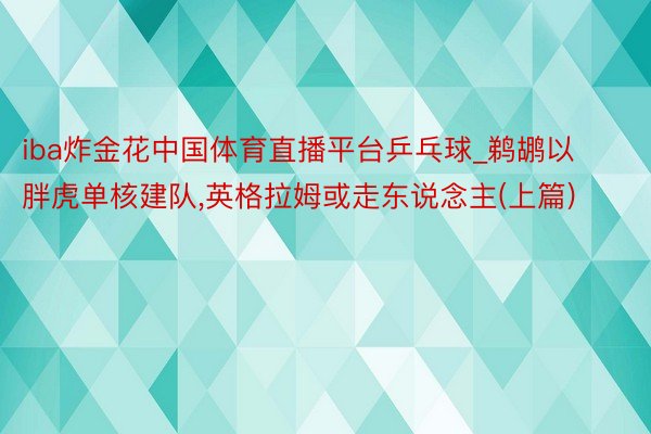 iba炸金花中国体育直播平台乒乓球_鹈鹕以胖虎单核建队,英格拉姆或走东说念主(上篇)