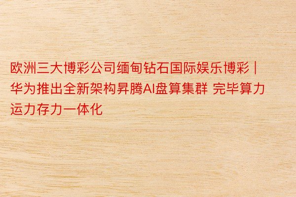 欧洲三大博彩公司缅甸钻石国际娱乐博彩 | 华为推出全新架构昇腾AI盘算集群 完毕算力运力存力一体化