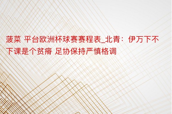 菠菜 平台欧洲杯球赛赛程表_北青：伊万下不下课是个贫瘠 足协保持严慎格调