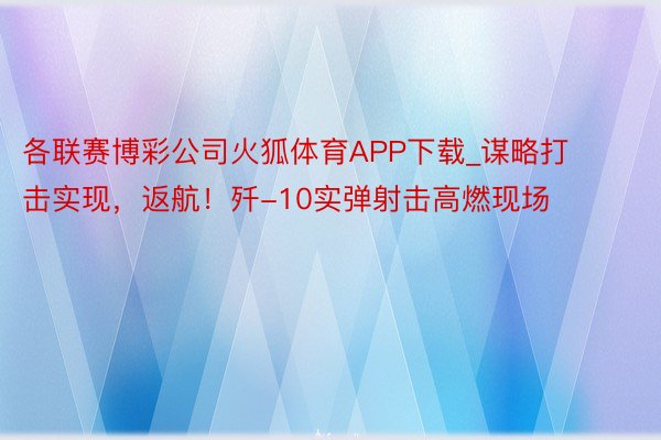 各联赛博彩公司火狐体育APP下载_谋略打击实现，返航！歼-10实弹射击高燃现场